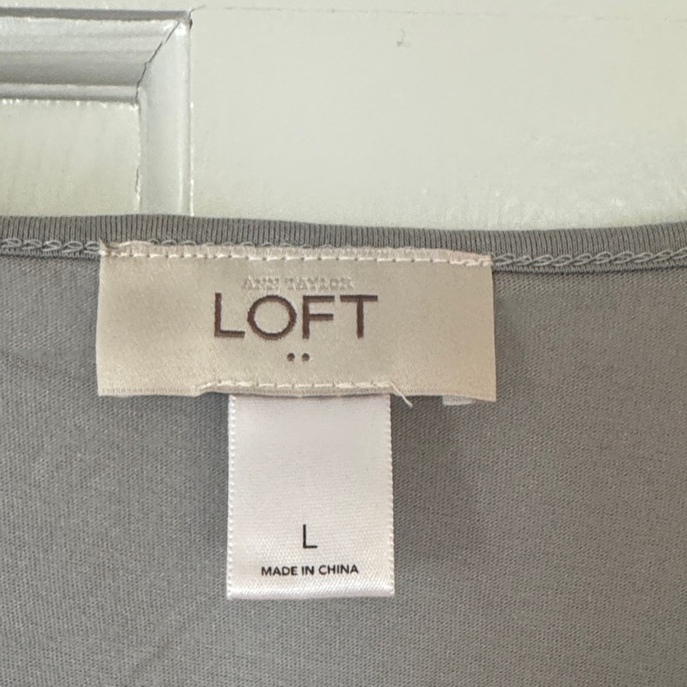 LOFT Light Gray Ruffle Trim Tee - Picture 2 of 5